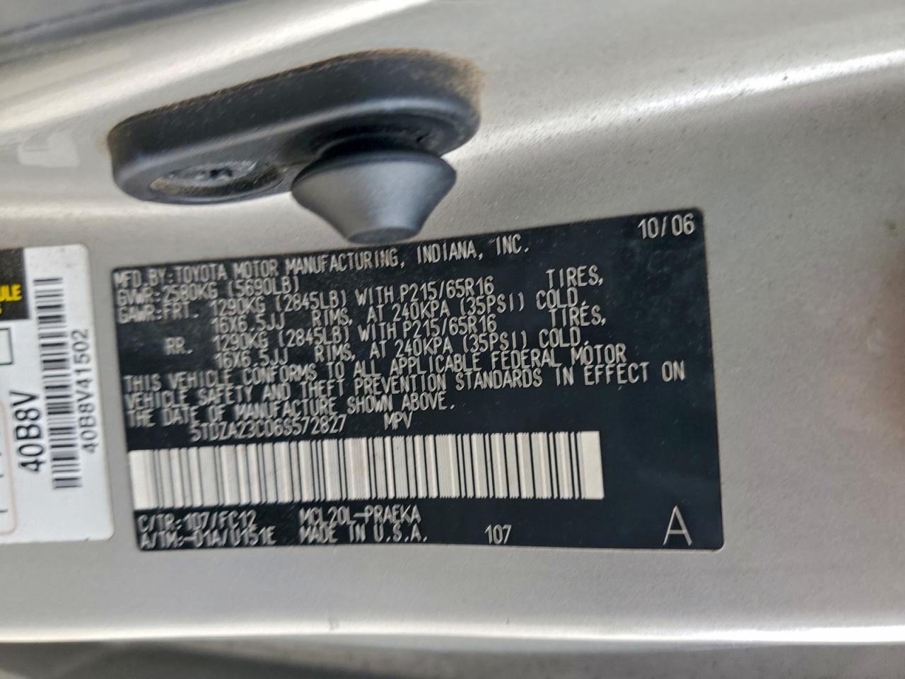 2006 Toyota Sienna Ce VIN: 5TDZA23C06S572827 Lot: 91137645