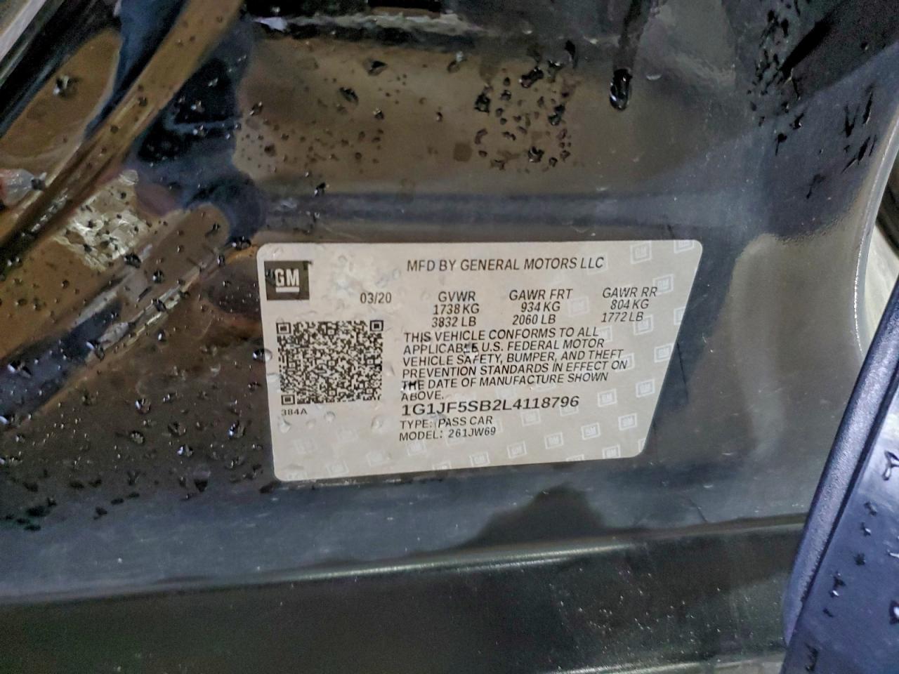 2020 Chevrolet Sonic Premier VIN: 1G1JF5SB2L4118796 Lot: 94356655