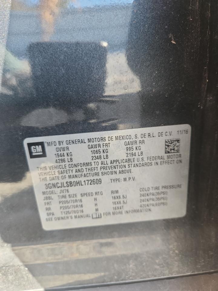 2017 Chevrolet Trax 1Lt VIN: 3GNCJLSB0HL172609 Lot: 92064705