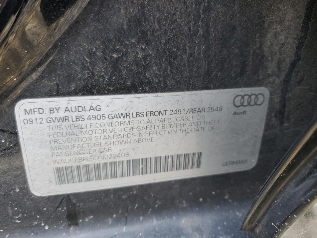 2013 Audi A4 Prestige VIN: WAUKFBFL5DN022408 Lot: 92942615