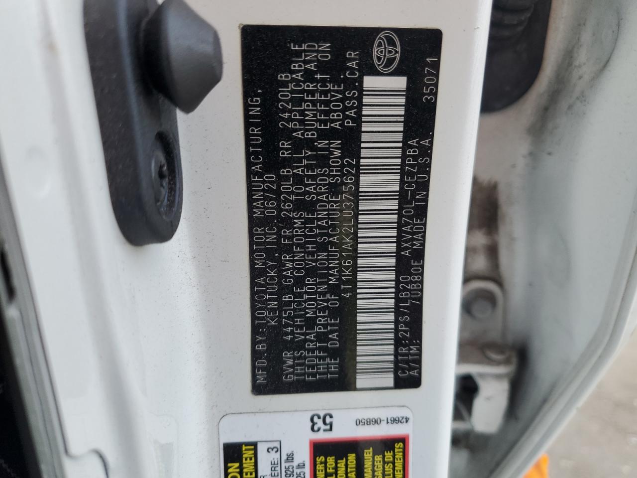 2020 Toyota Camry Xse VIN: 4T1K61AK2LU375622 Lot: 91660085