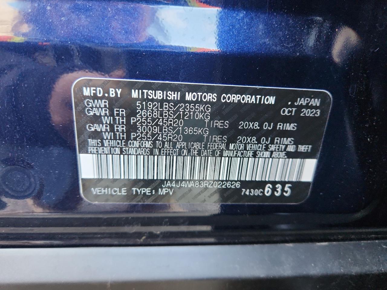 2024 Mitsubishi Outlander Sel VIN: JA4J4WA83RZ022626 Lot: 92170235