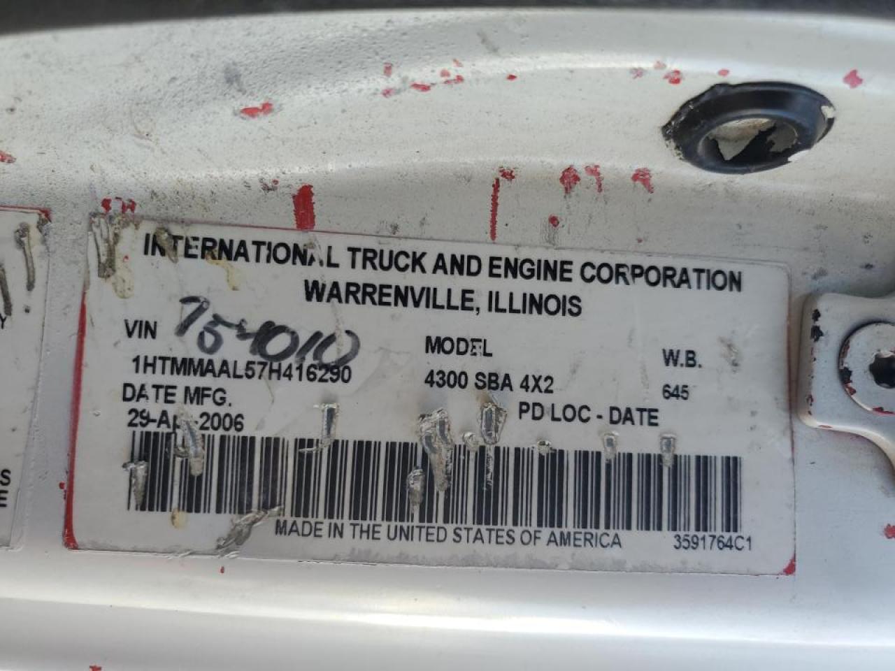 2007 International 4300 Box Truck VIN: 1HTMMAAL57H416290 Lot: 91970475