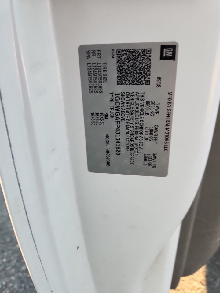 2018 Chevrolet Express G2500 VIN: 1GCWGAFP4J1341820 Lot: 93631855