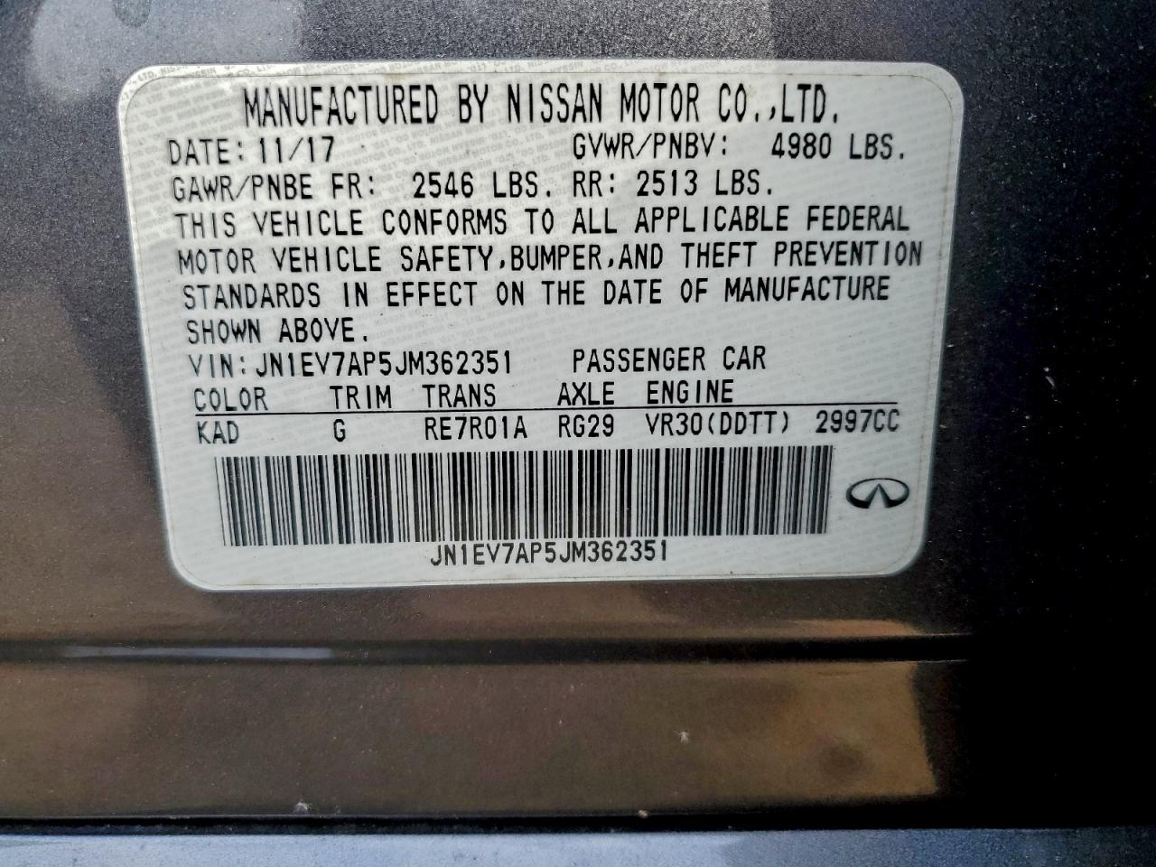 2018 Infiniti Q50 Luxe VIN: JN1EV7AP5JM362351 Lot: 93615335