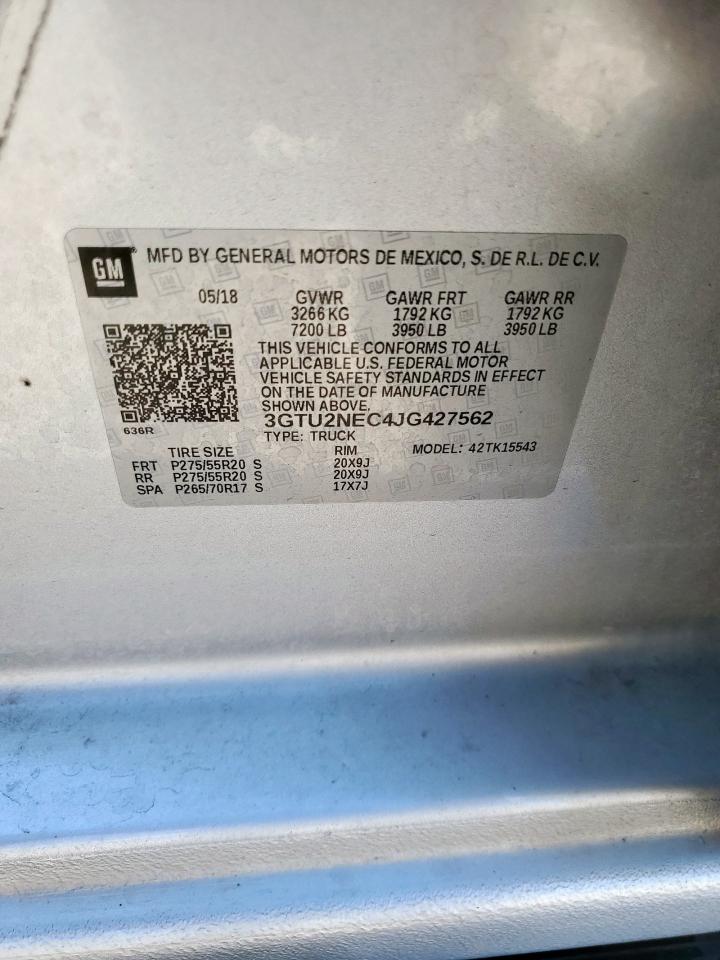 2018 GMC Sierra K1500 Slt VIN: 3GTU2NEC4JG427562 Lot: 92536375