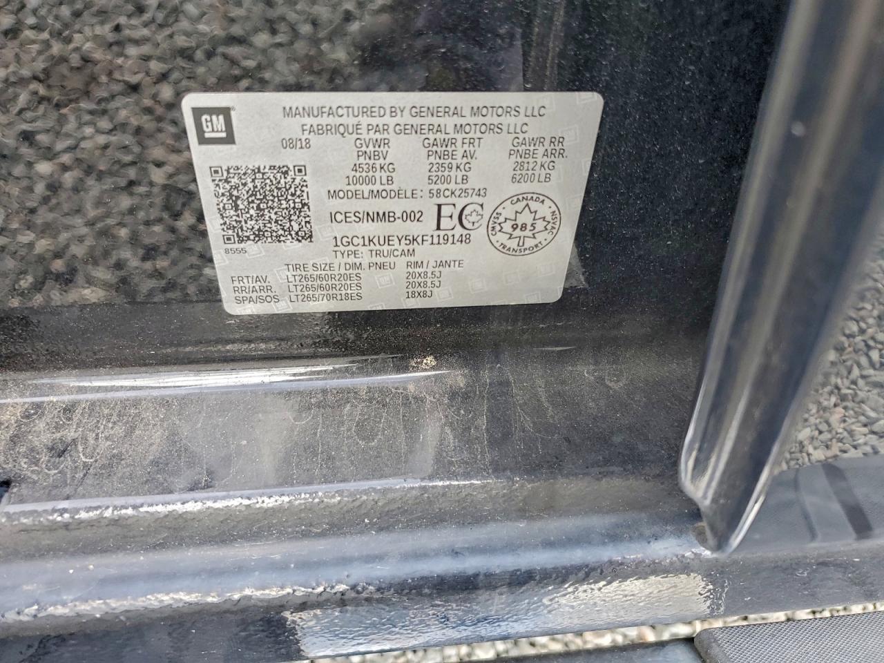 2019 Chevrolet Silverado K2500 High Country VIN: 1GC1KUEY5KF119148 Lot: 94468685