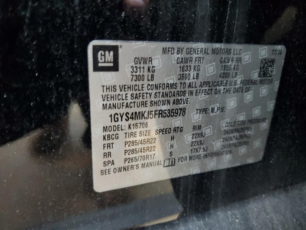 2015 Cadillac Escalade Luxury VIN: 1GYS4MKJ5FR535978 Lot: 92429325