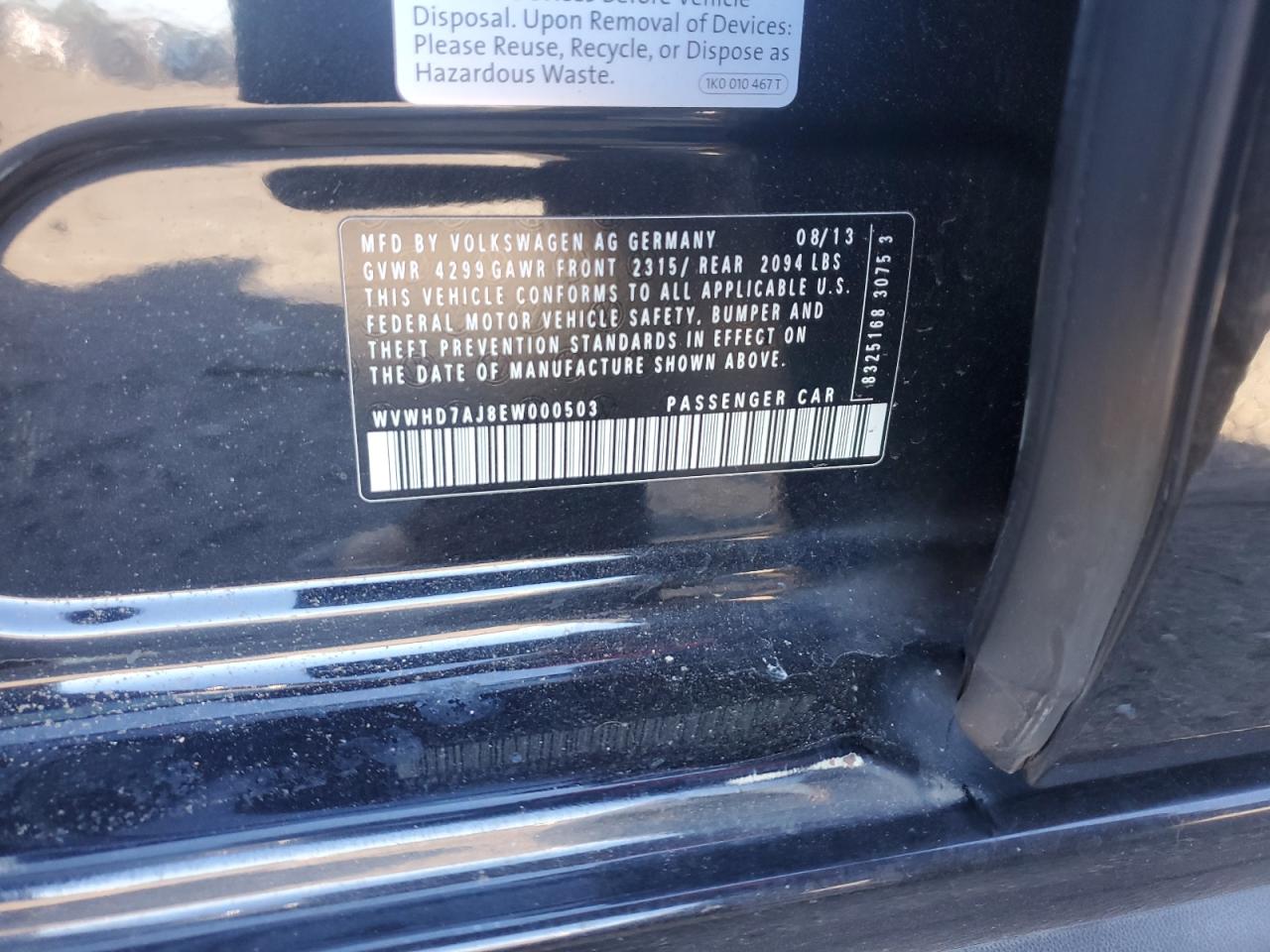 2014 Volkswagen Gti VIN: WVWHD7AJ8EW000503 Lot: 93063965