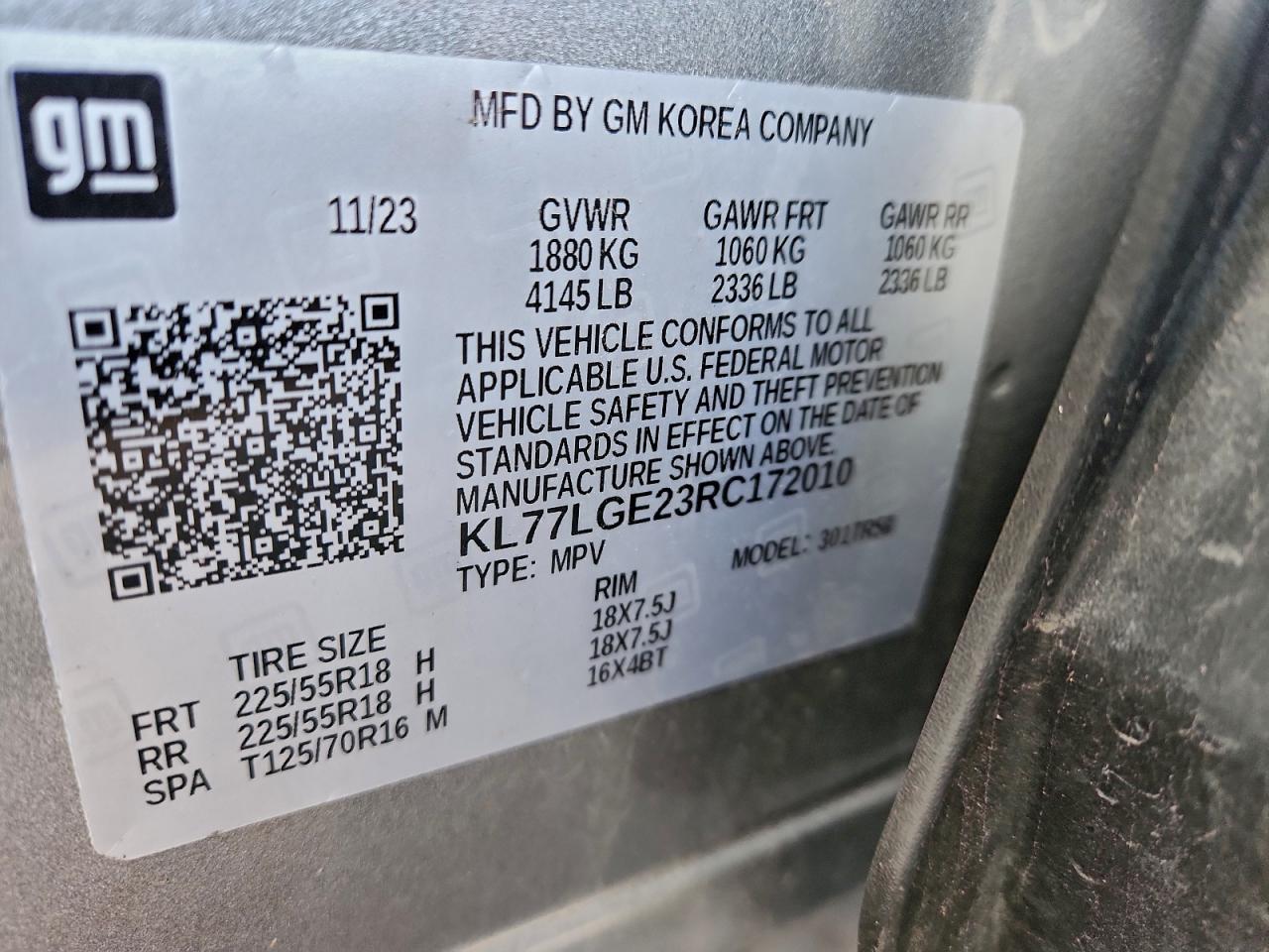 2024 Chevrolet Trax 1Rs VIN: KL77LGE23RC172010 Lot: 93555625