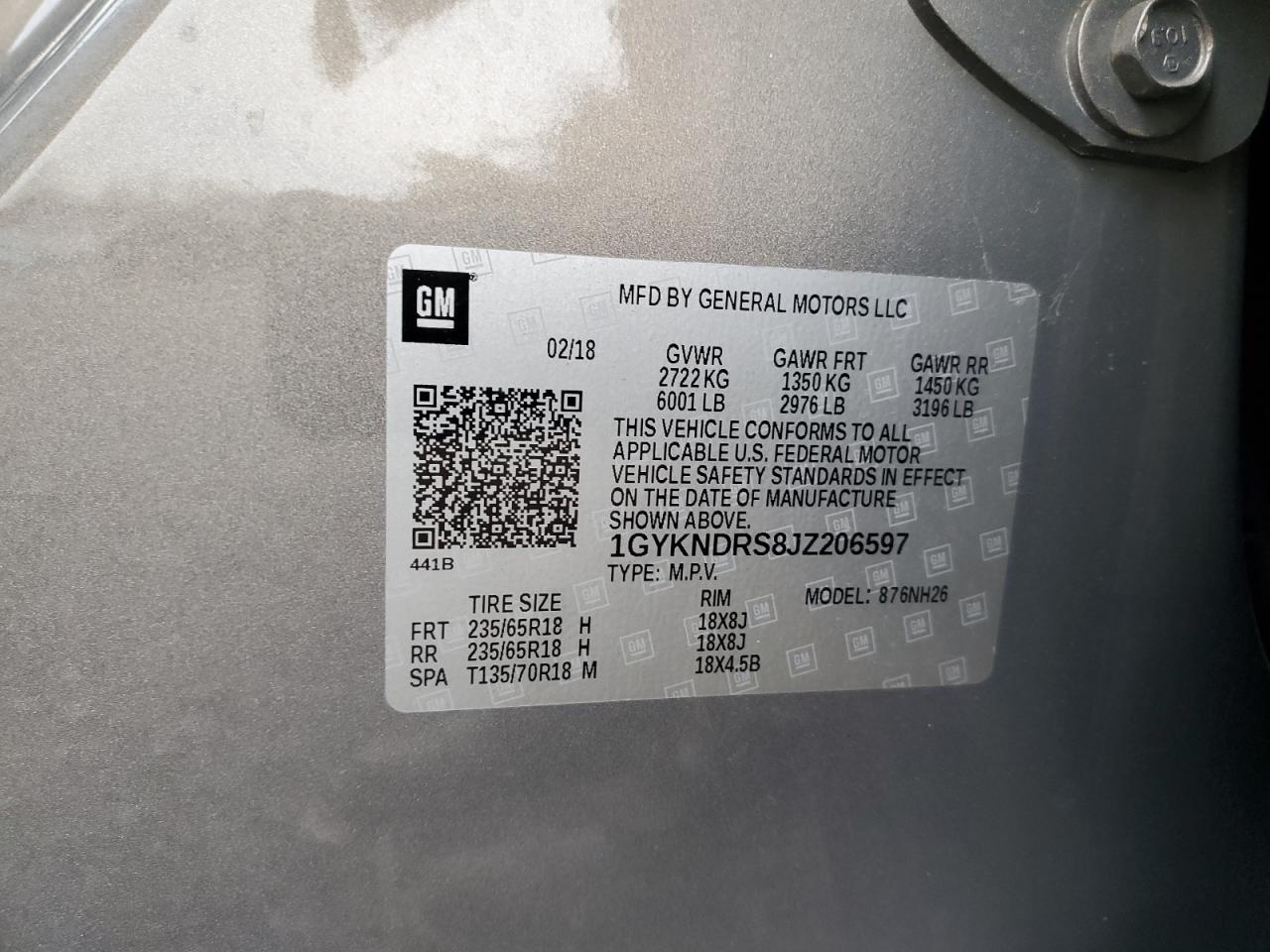 2018 Cadillac Xt5 Luxury VIN: 1GYKNDRS8JZ206597 Lot: 91677485