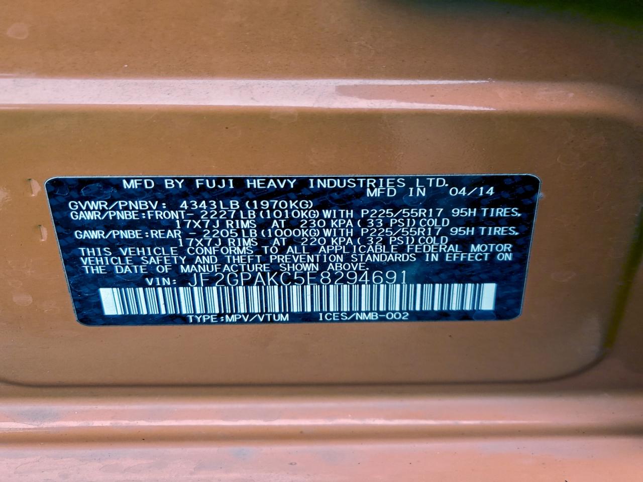 2014 Subaru Xv Crosstrek 2.0 Limited VIN: JF2GPAKC5E8294691 Lot: 93707455