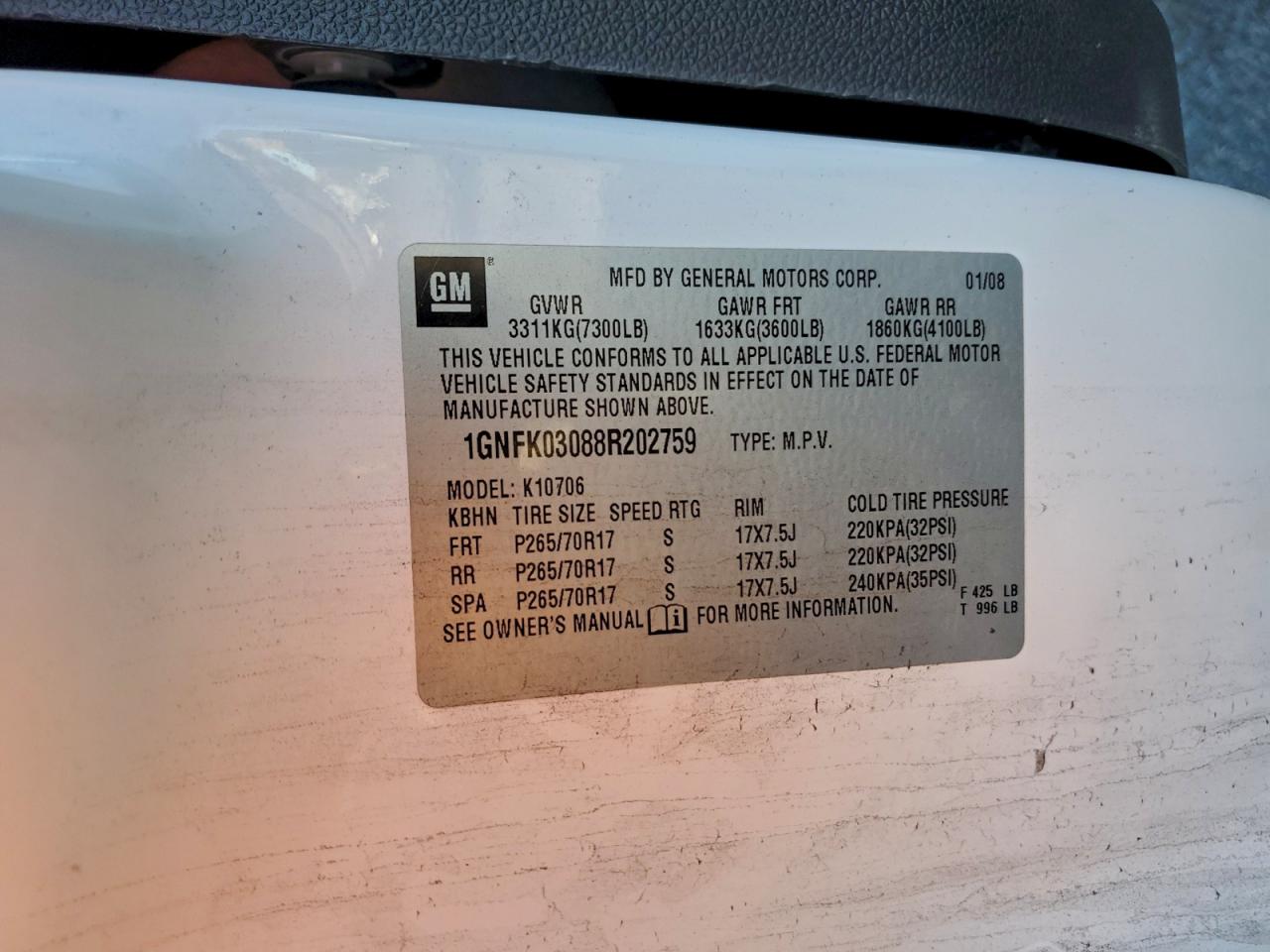 2008 Chevrolet Tahoe K1500 Police VIN: 1GNFK03088R202759 Lot: 94314235