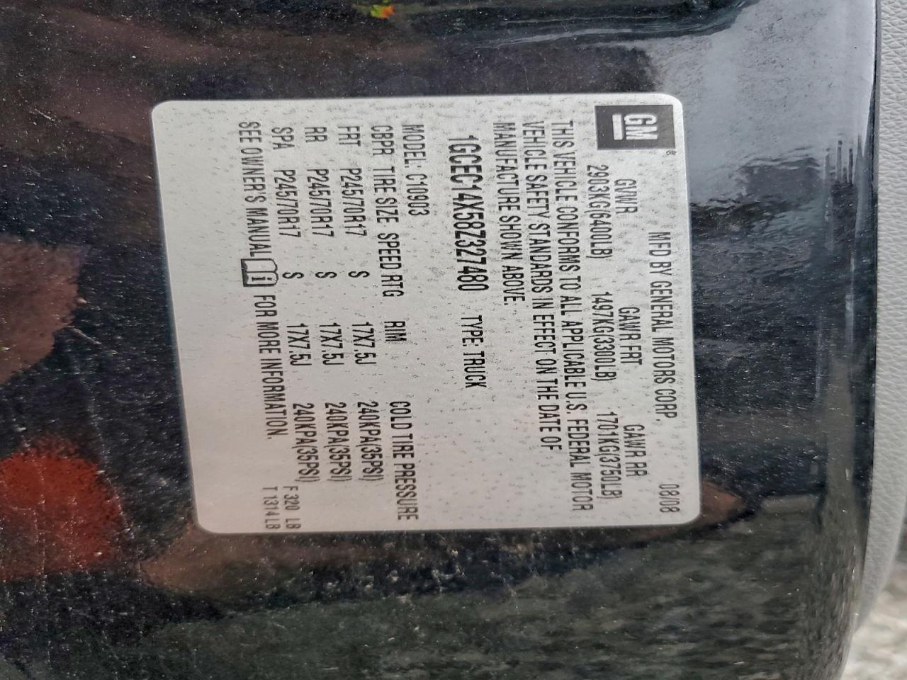 2008 Chevrolet Silverado C1500 VIN: 1GCEC14X58Z327480 Lot: 94628605