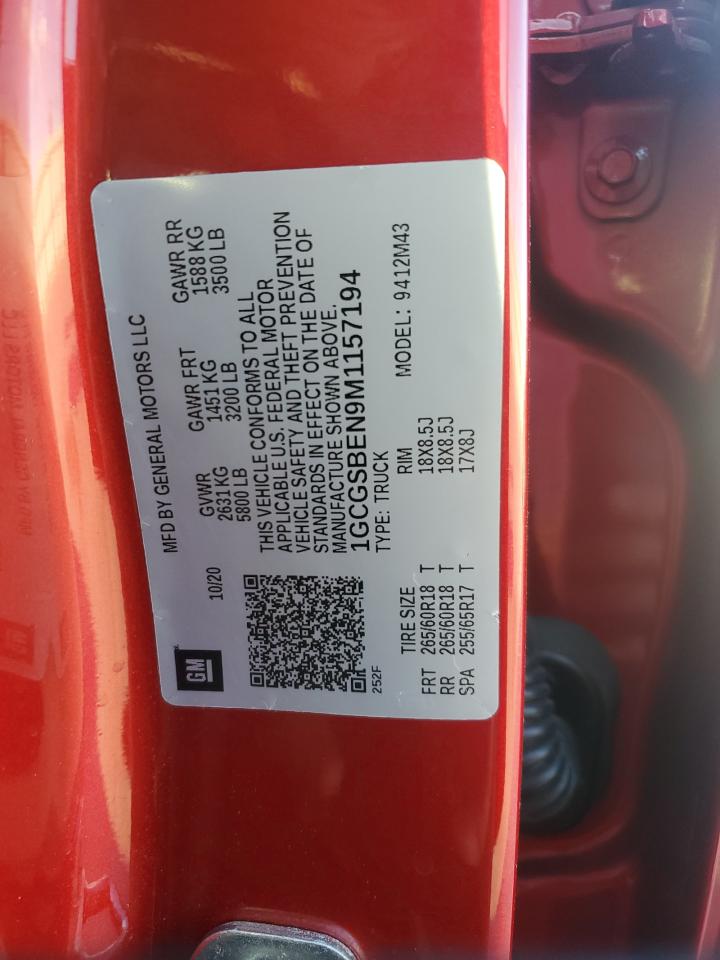 2021 Chevrolet Colorado VIN: 1GCGSBEN9M1157194 Lot: 91611305