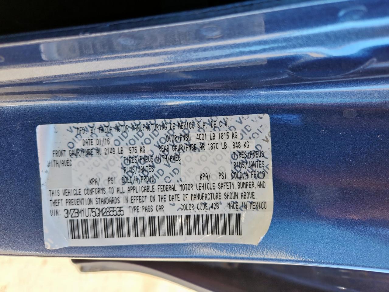 2016 Mazda 3 Sport VIN: 3MZBM1U75GM285535 Lot: 91127925