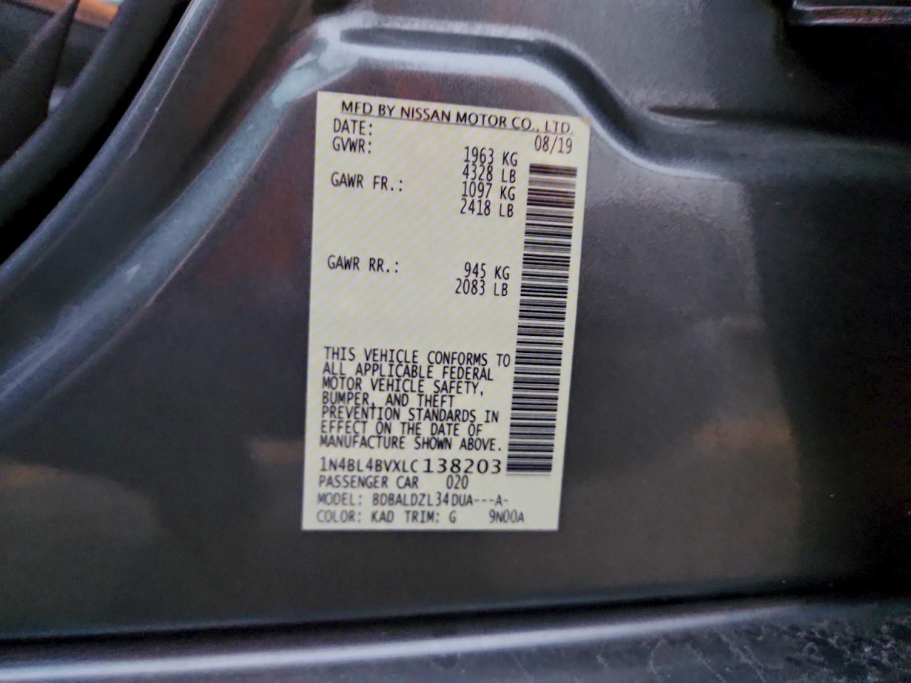 2020 Nissan Altima S VIN: 1N4BL4BVXLC138203 Lot: 93660575