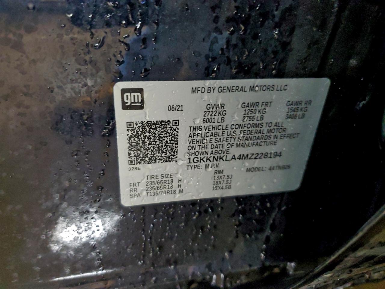 2021 GMC Acadia Sle VIN: 1GKKNKLA4MZ228194 Lot: 93984485