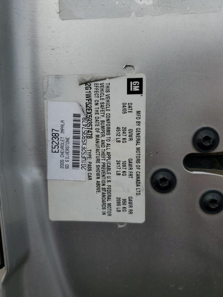 2005 Chevrolet Impala VIN: 2G1WF52EX59357478 Lot: 92730535