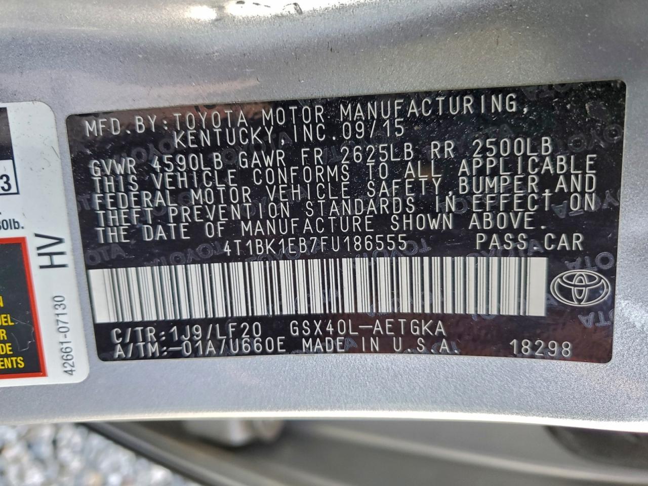 2015 Toyota Avalon Xle VIN: 4T1BK1EB7FU186555 Lot: 93719775