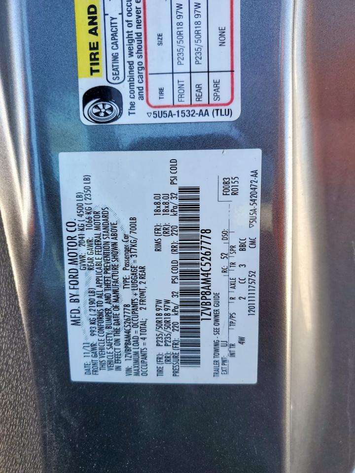 2012 Ford Mustang VIN: 1ZVBP8AM4C5267778 Lot: 90495405
