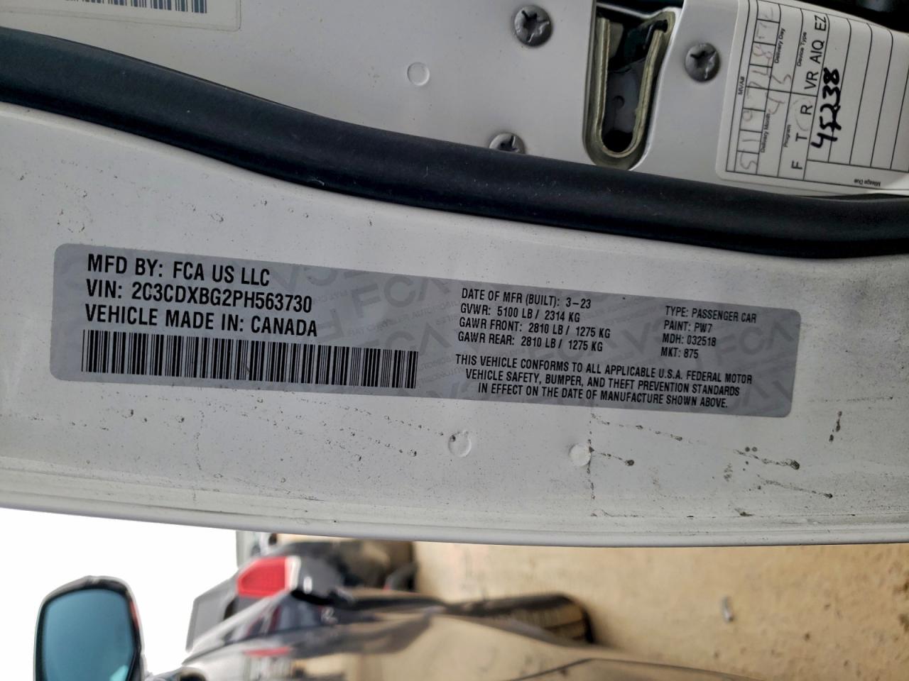 2023 Dodge Charger Sxt VIN: 2C3CDXBG2PH563730 Lot: 93891445