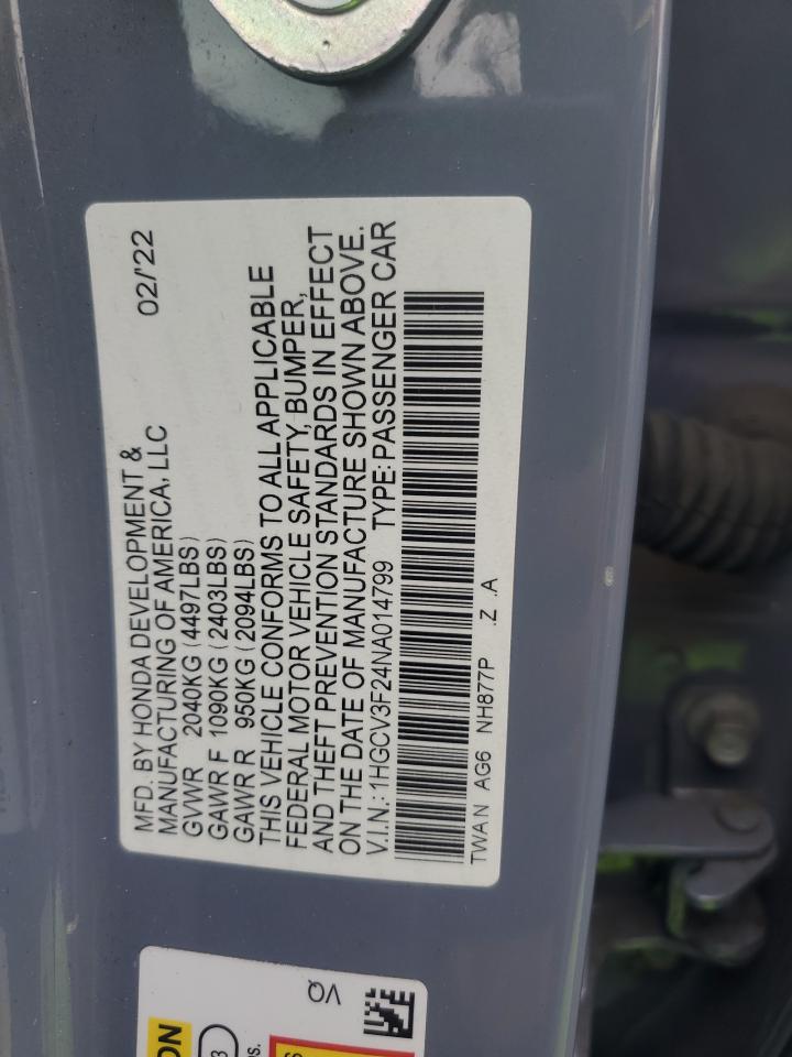 2022 Honda Accord Hybrid Sport VIN: 1HGCV3F24NA014799 Lot: 93884605