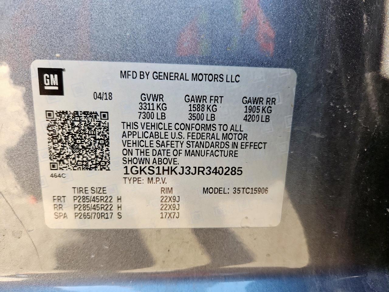 2018 GMC Yukon Xl Denali VIN: 1GKS1HKJ3JR340285 Lot: 91473765