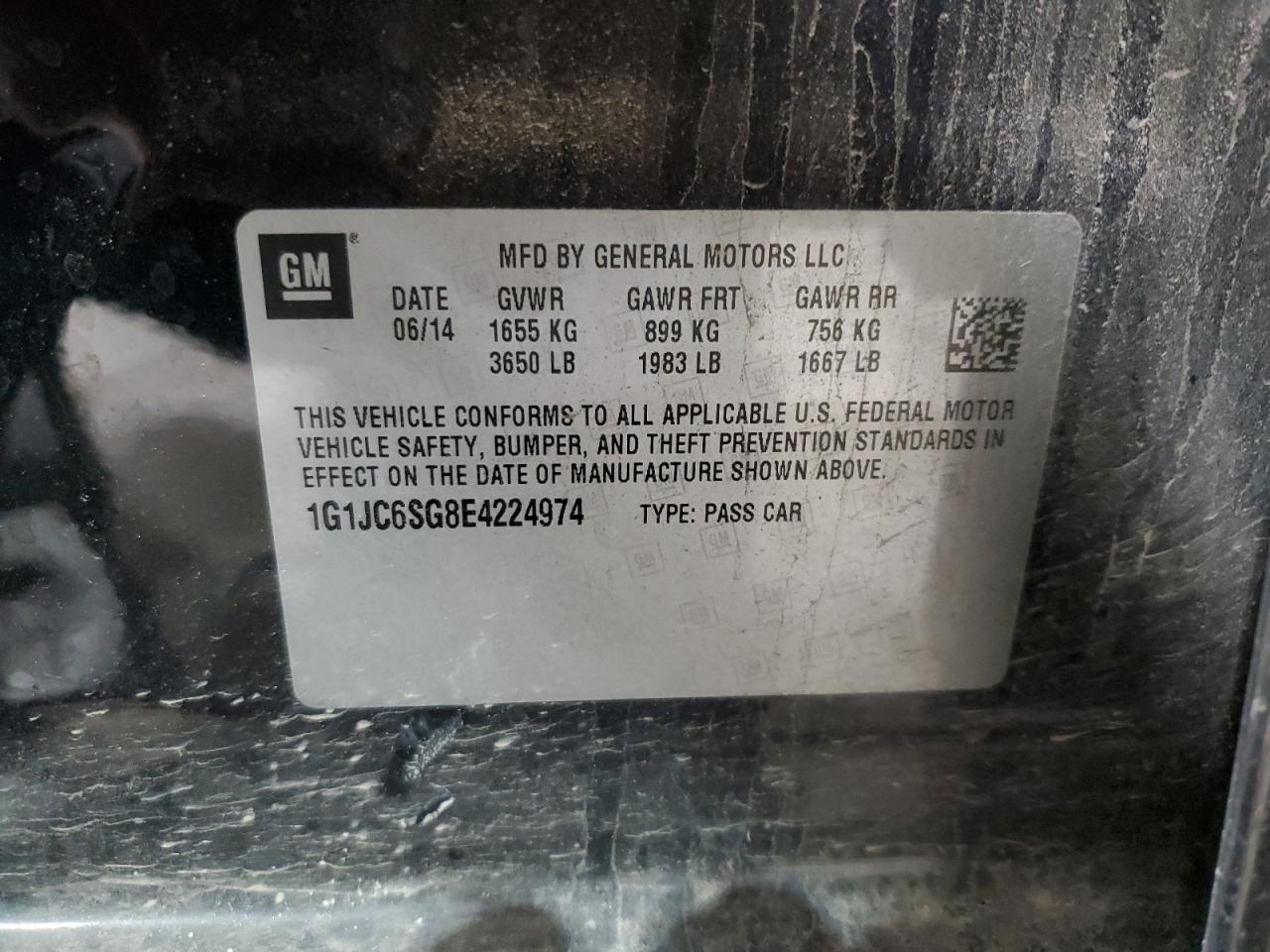 2014 Chevrolet Sonic Lt VIN: 1G1JC6SG8E4224974 Lot: 92415805