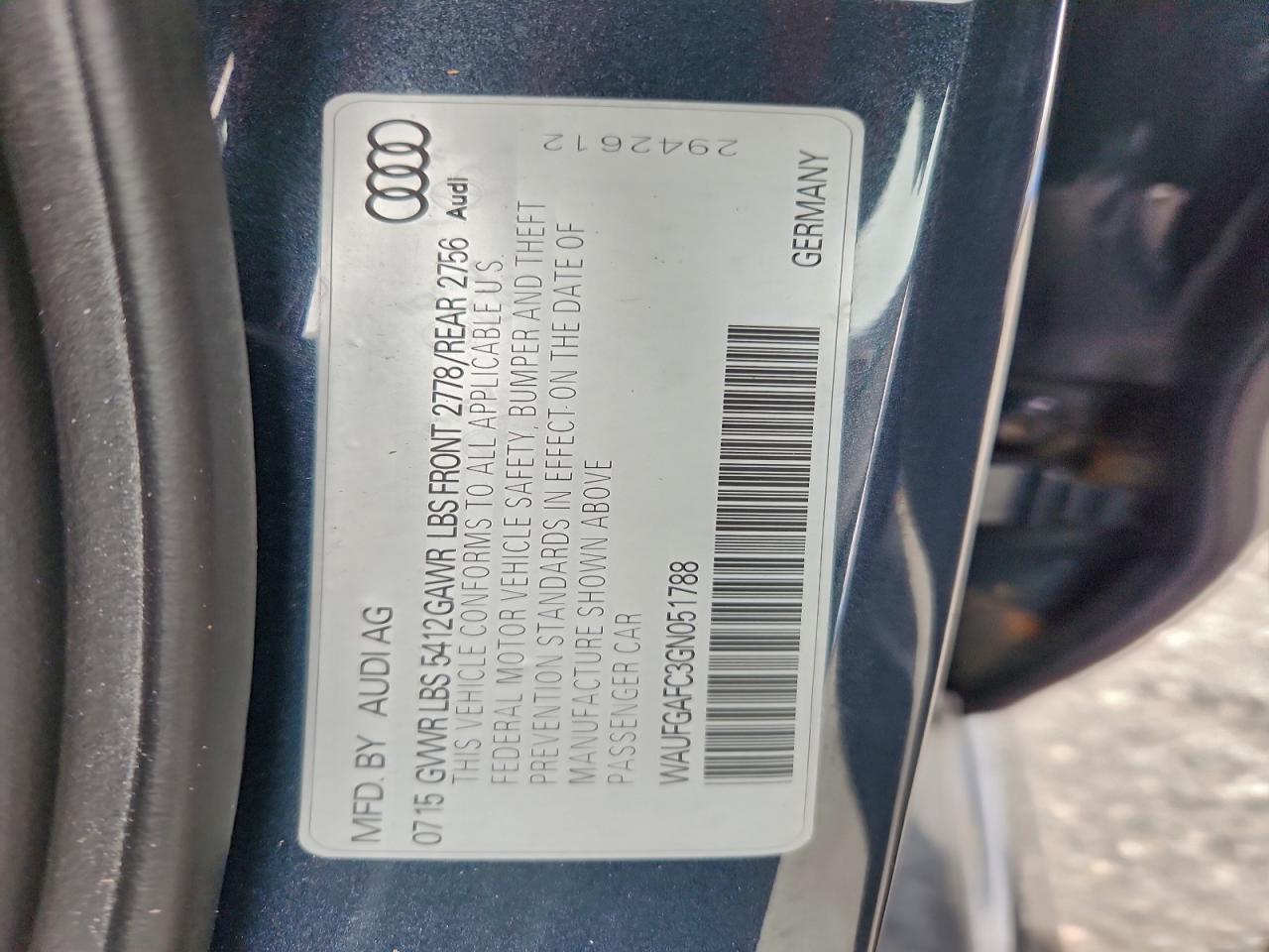 2016 Audi A6 Premium Plus VIN: WAUFGAFC3GN051788 Lot: 91516605