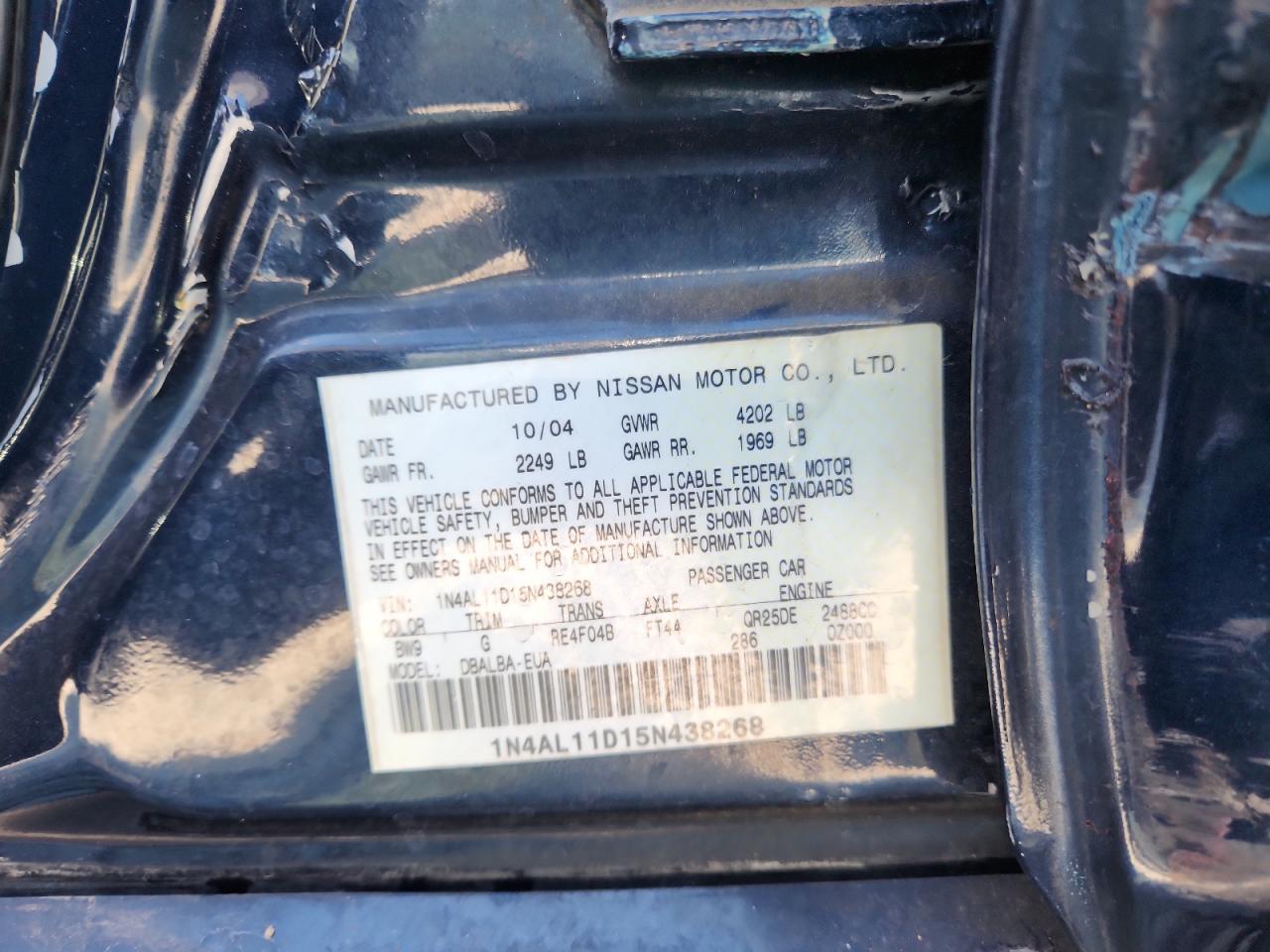 2005 Nissan Altima S VIN: 1N4AL11D15N438268 Lot: 90987535