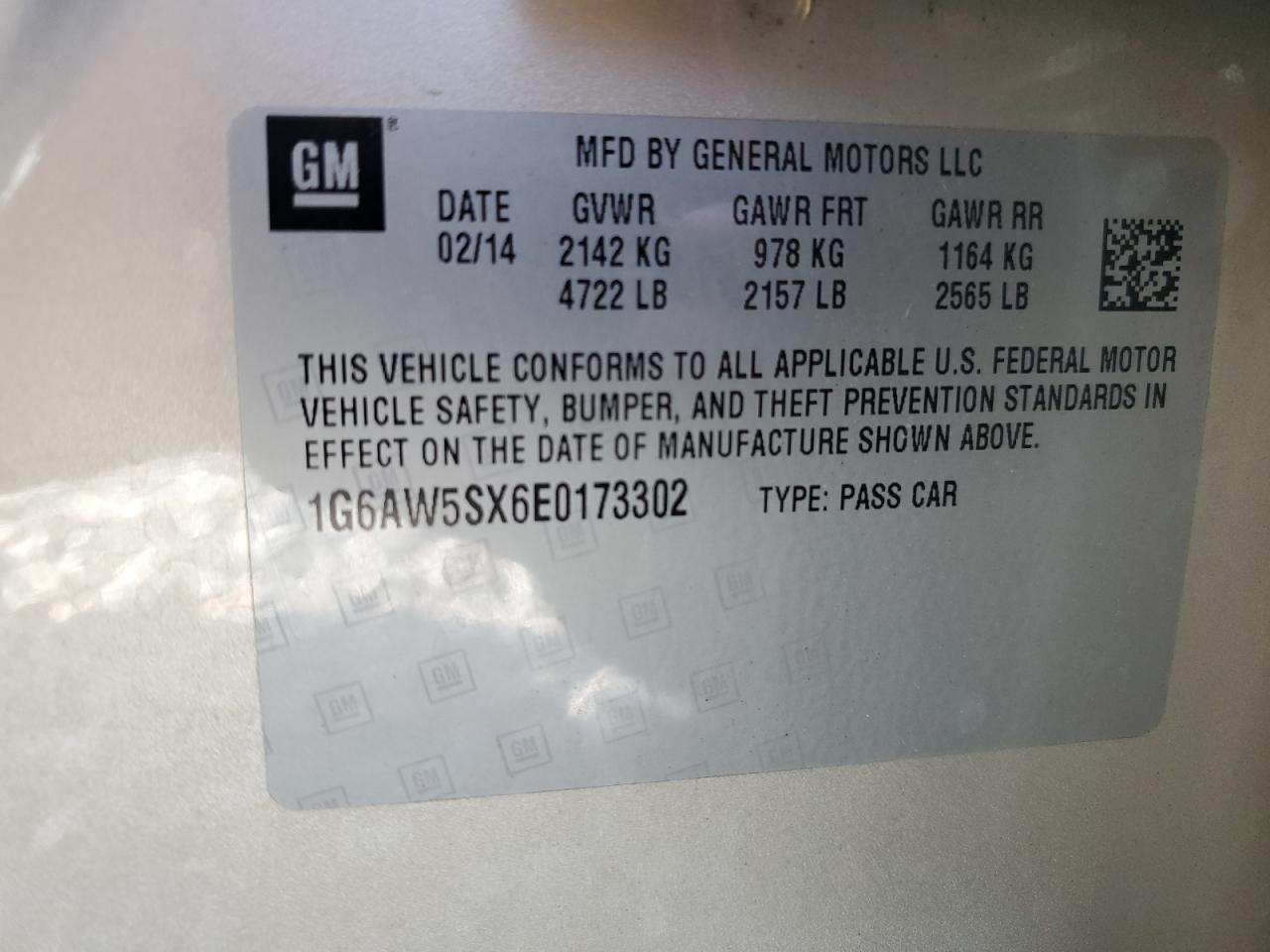 2014 Cadillac Cts VIN: 1G6AW5SX6E0173302 Lot: 92740255