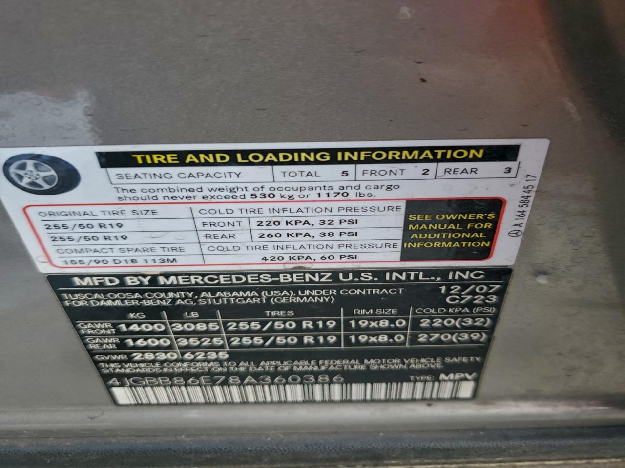 2008 Mercedes-Benz Ml 350 VIN: 4JGBB86E78A360386 Lot: 93196975