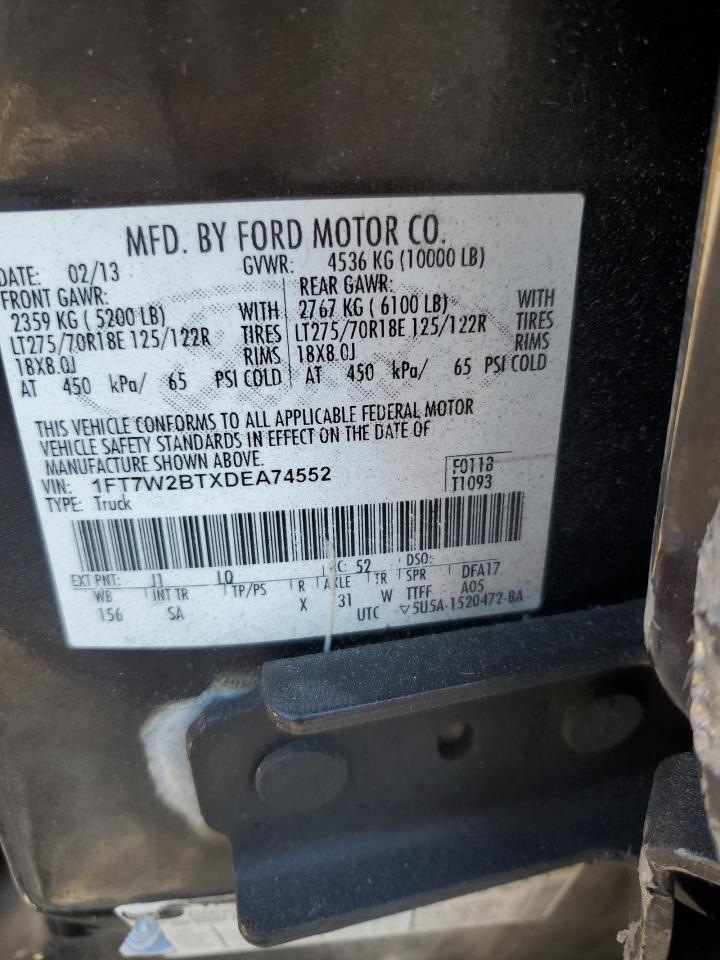 2013 Ford F250 Super Duty VIN: 1FT7W2BTXDEA74552 Lot: 91026415
