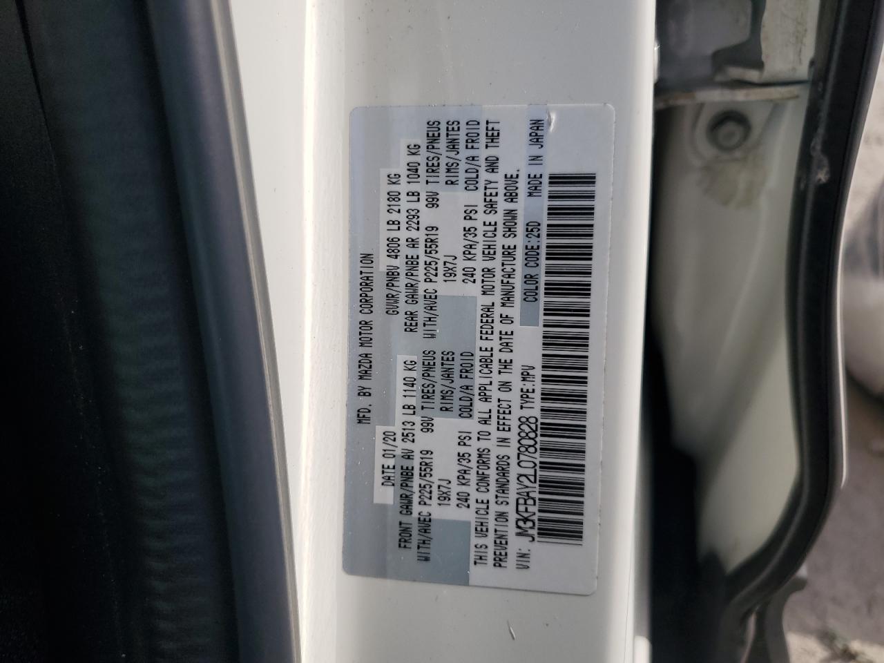 2020 Mazda Cx-5 Grand Touring Reserve VIN: JM3KFBAY2L0780828 Lot: 92322195