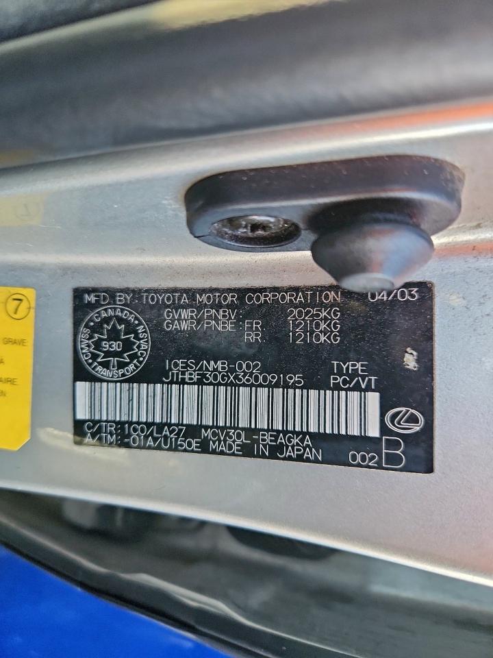 2003 Lexus Es 300 VIN: JTHBF30GX36009195 Lot: 93748645