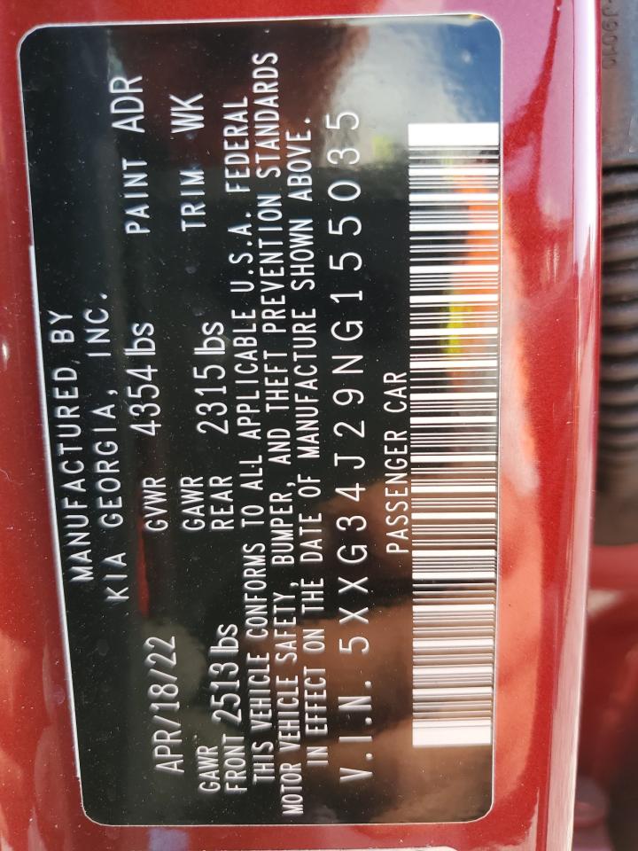 2022 Kia K5 Ex VIN: 5XXG34J29NG155035 Lot: 92700725