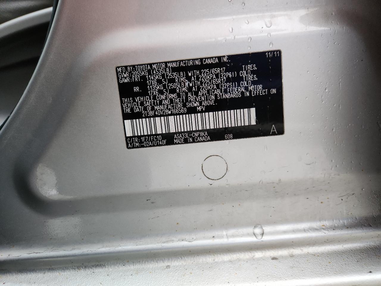 2011 Toyota Rav4 VIN: 2T3BF4DV2BW166569 Lot: 91003475