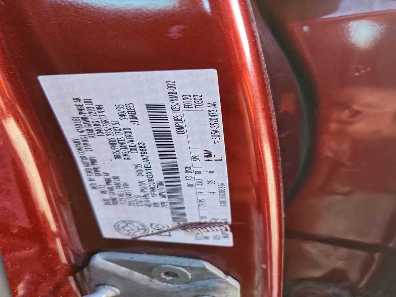 2014 Ford Escape Se VIN: 1FMCU9GX1EUA79683 Lot: 93223955