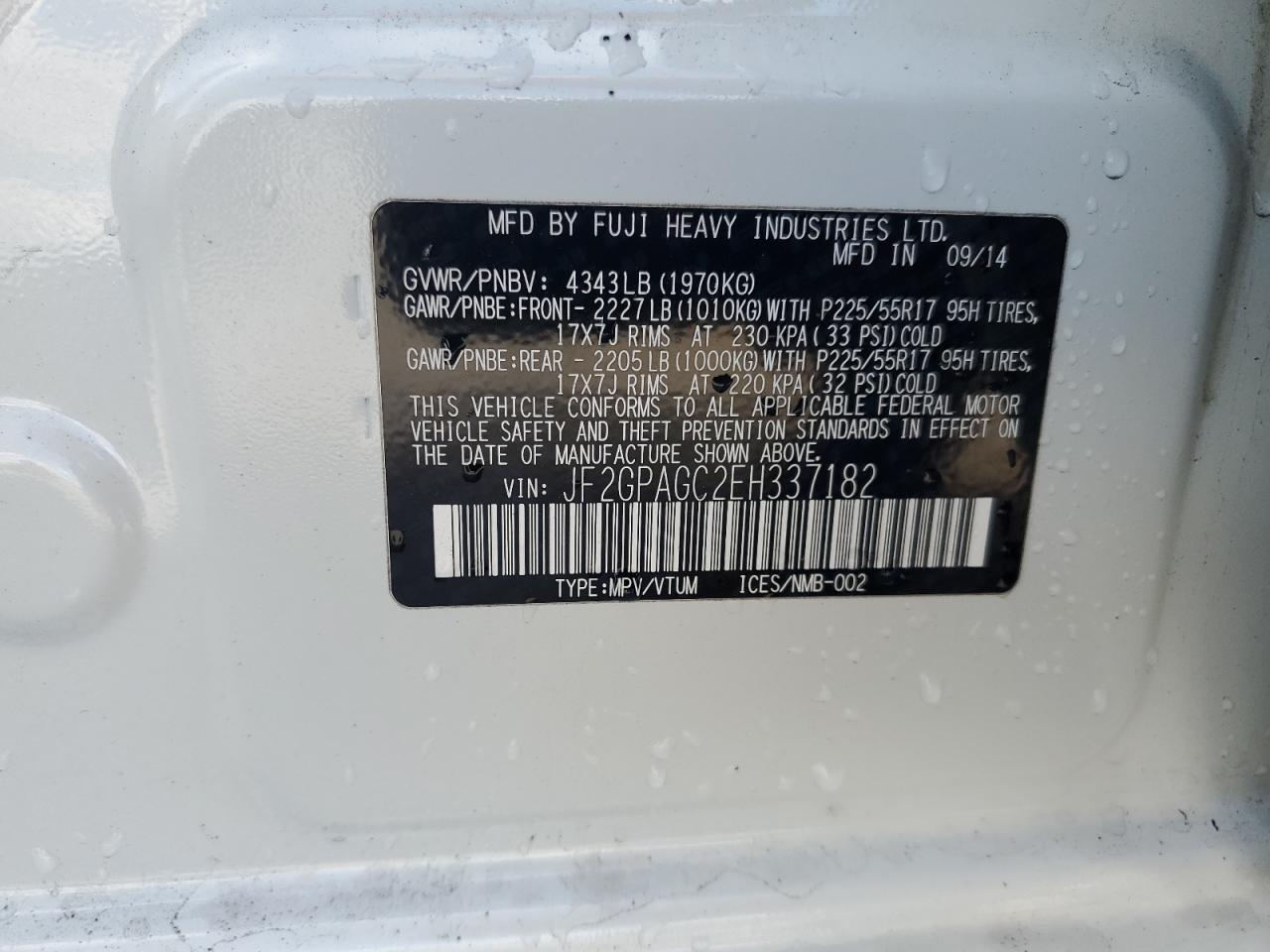 2014 Subaru Xv Crosstrek 2.0 Limited VIN: JF2GPAGC2EH337182 Lot: 91301595