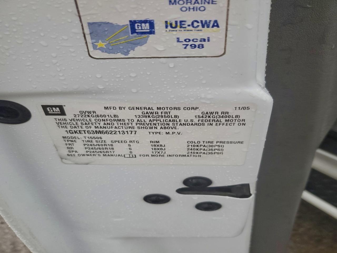 2006 GMC Envoy Denali VIN: 1GKET63M662213177 Lot: 94426865