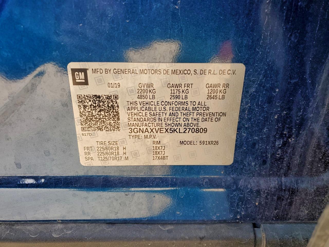 2019 Chevrolet Equinox Lt VIN: 3GNAXVEX5KL270809 Lot: 93896445