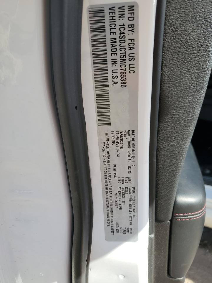 2021 Dodge Durango R/T VIN: 1C4SDJCT5MC765380 Lot: 91904735