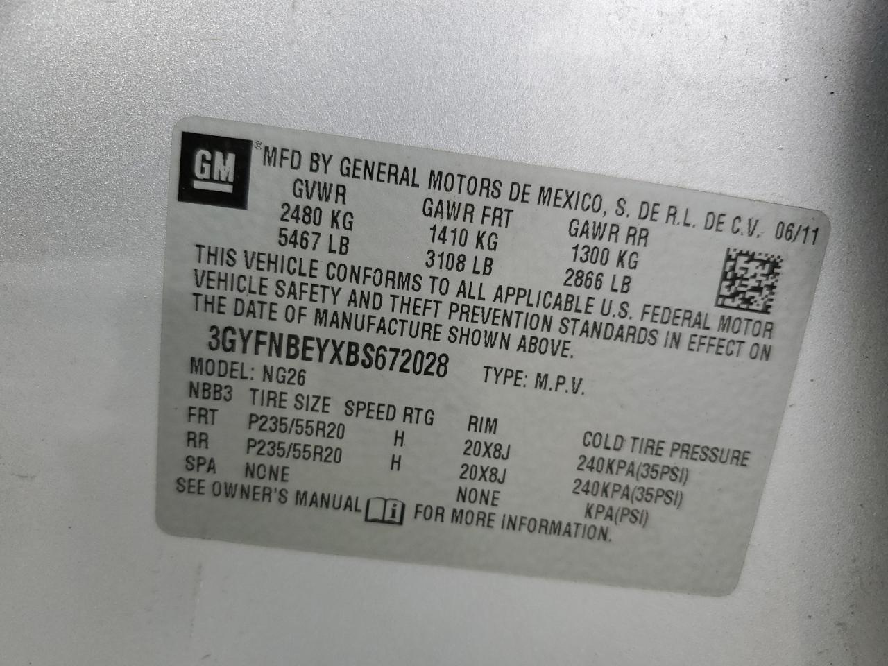 2011 Cadillac Srx Performance Collection VIN: 3GYFNBEYXBS672028 Lot: 93430675