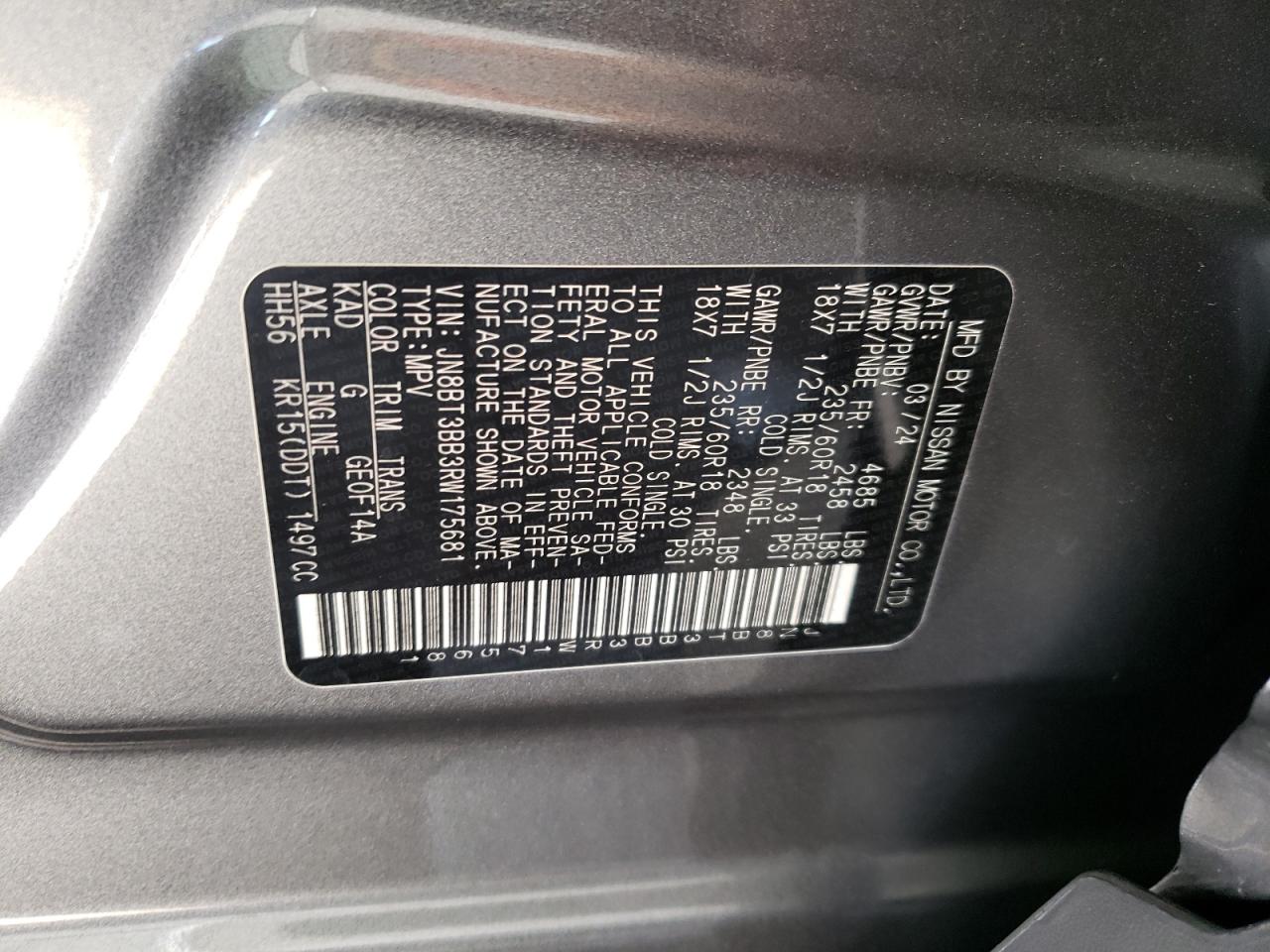 2024 Nissan Rogue Sv VIN: JN8BT3BB3RW175681 Lot: 91299295