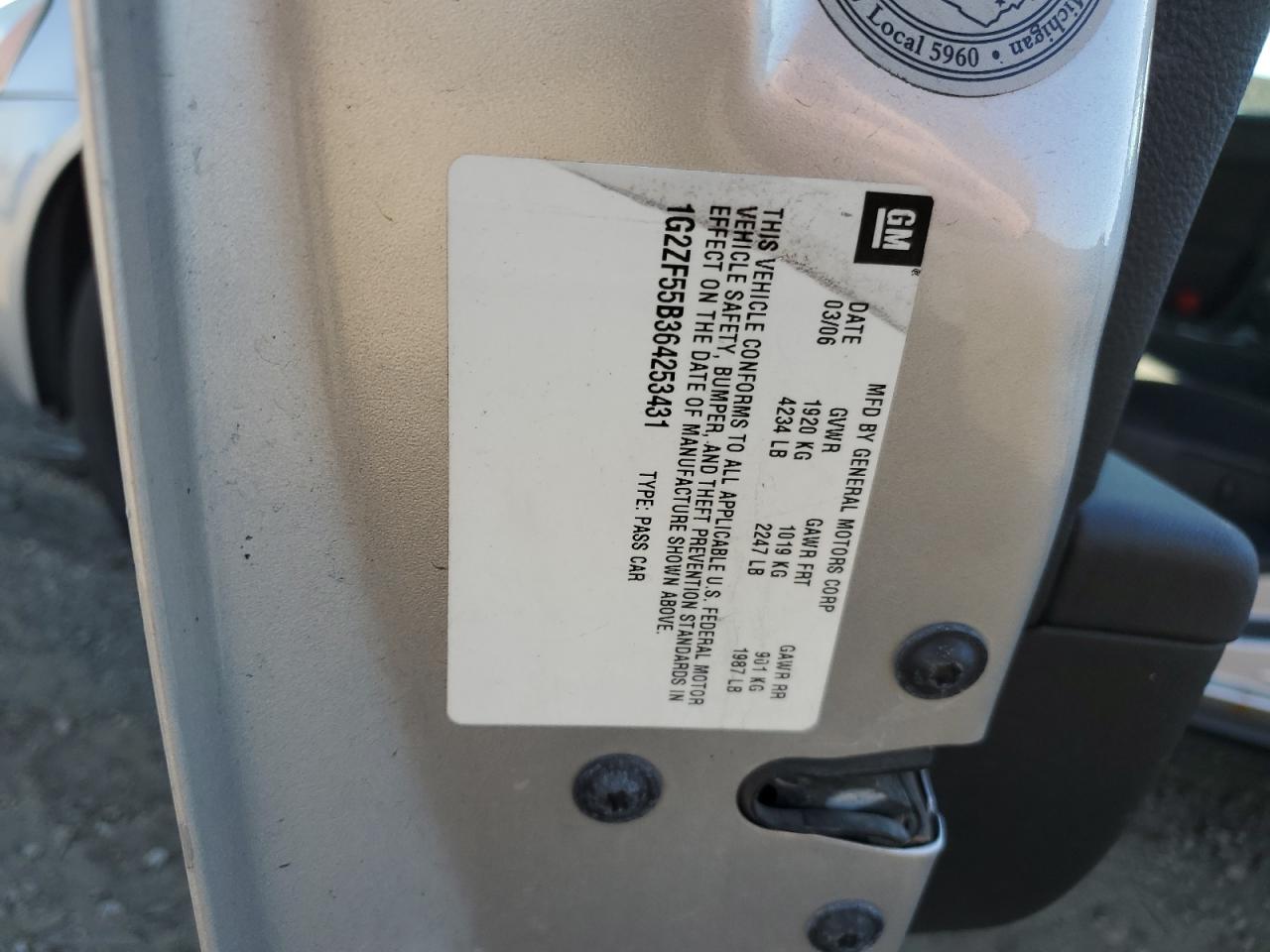 2006 Pontiac G6 Se VIN: 1G2ZF55B364253431 Lot: 91648845