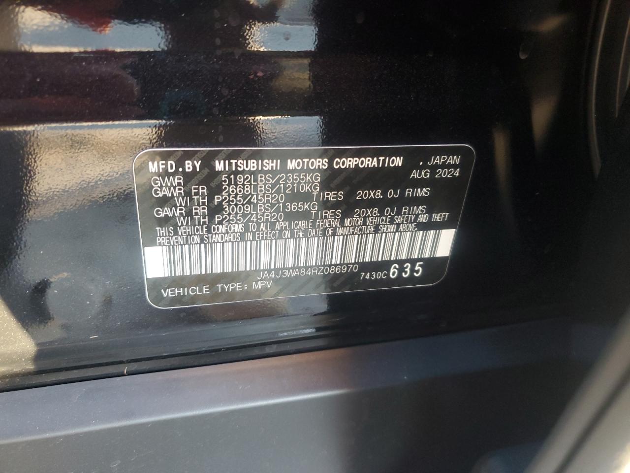 2024 Mitsubishi Outlander Sel VIN: JA4J3WA84RZ086970 Lot: 93547915