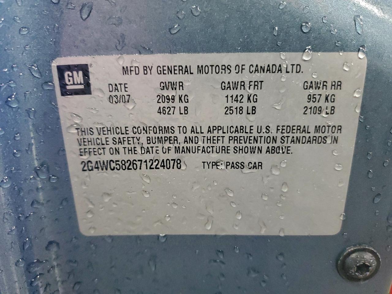 2007 Buick Lacrosse Cx VIN: 2G4WC582671224078 Lot: 93879805