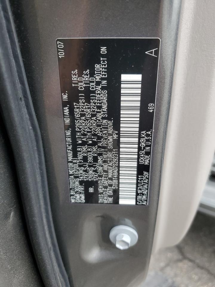 2007 Toyota Sequoia Limited VIN: 5TDBT48A07S292311 Lot: 92848845