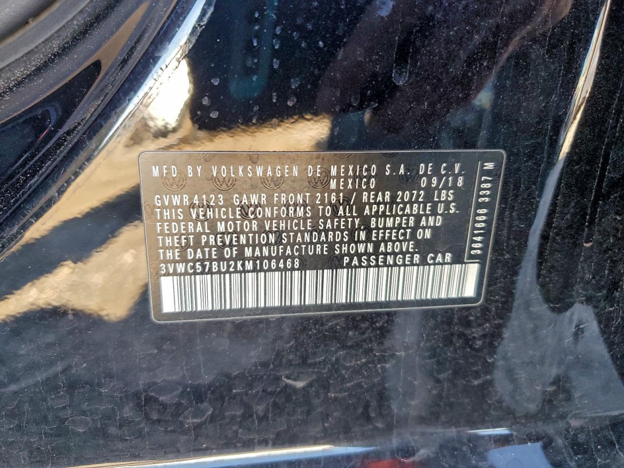 2019 Volkswagen Jetta S VIN: 3VWC57BU2KM106468 Lot: 94415925